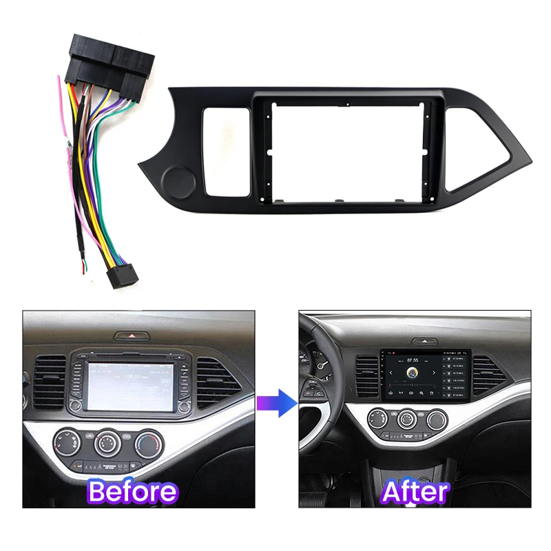 MEKEDE 9-inch car intelligent radio with plastic frame suitable for Kia Morning News 2011-2017 L car radio panel frame cable set