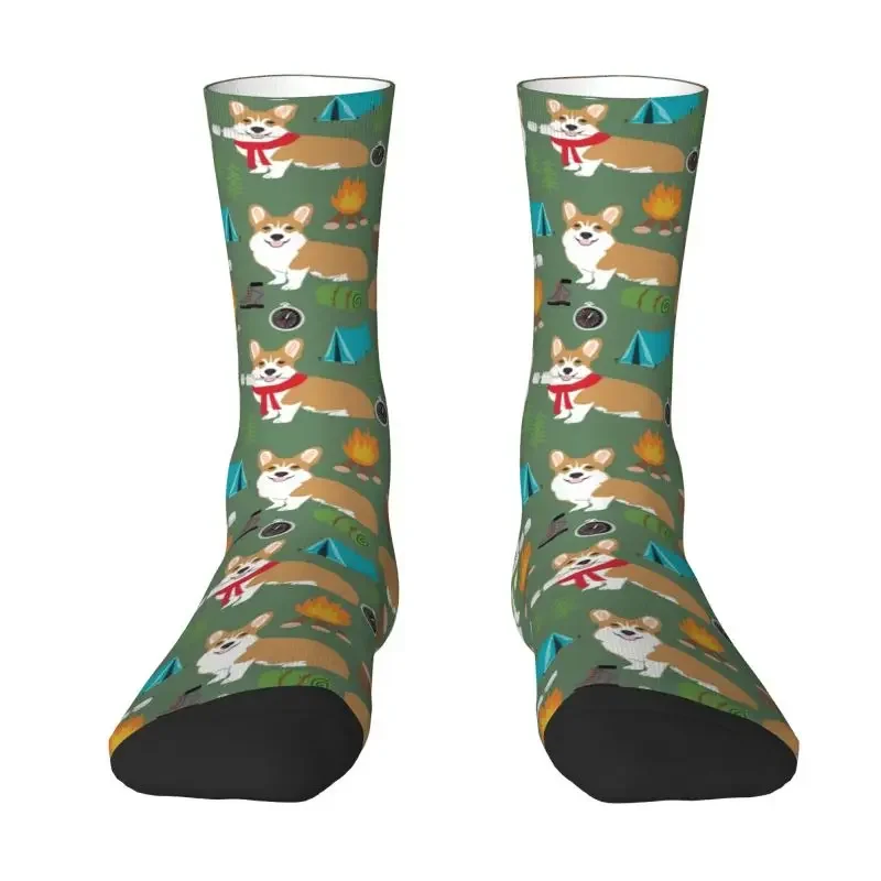 Corgi Camping Dog Men's Crew Socks Unisex Kawaii Spring Summer Autumn Winter Dress Socks