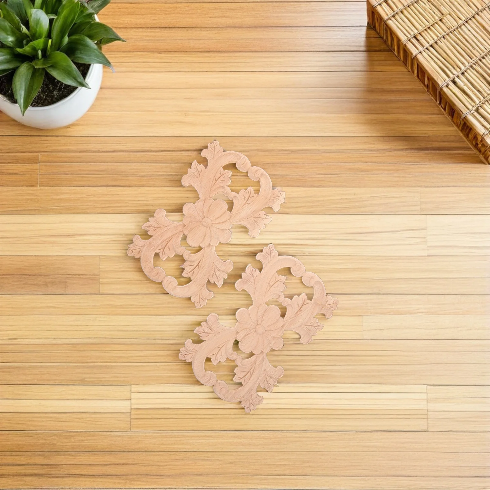 

2pcs Wood Carved Onlay Appliques Unpainted Corner Flower Carvings For Furniture Cabinet Door Bed Diy Wall Decor Accents European