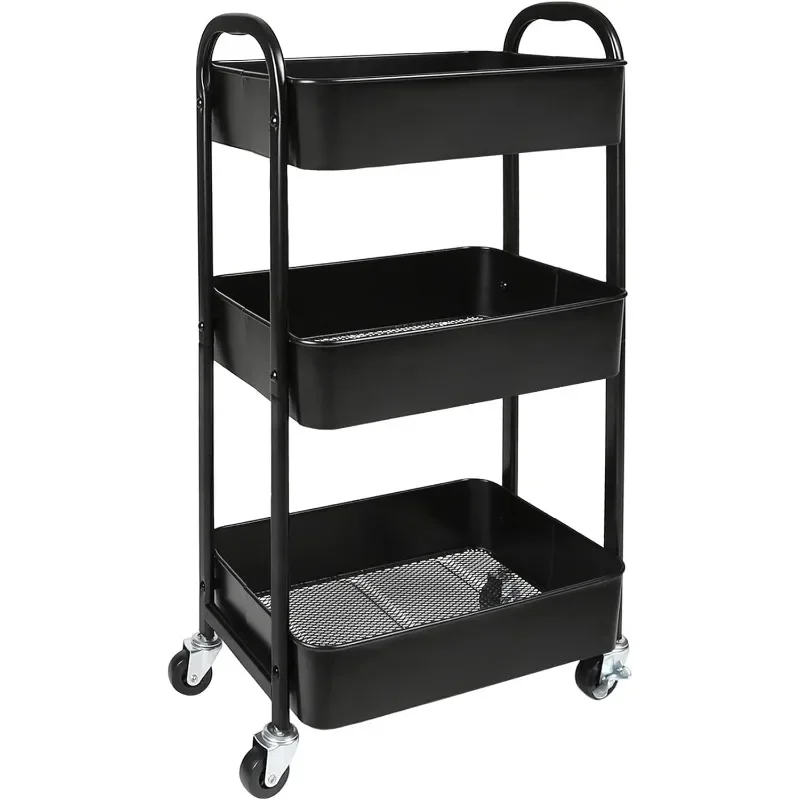 3-Tier Rolling Utility Cart with Caster Wheels,Easy Assembly, for Kitchen, Bathroom (Black)