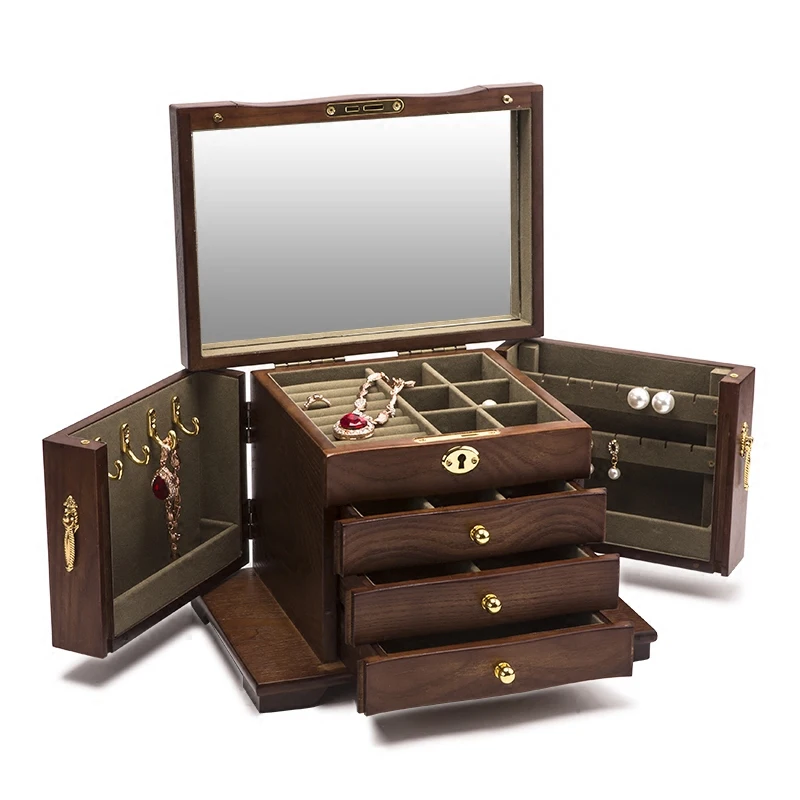 

Jewelry European style with lock exquisite storage box antique Chinese style wood retro luxury