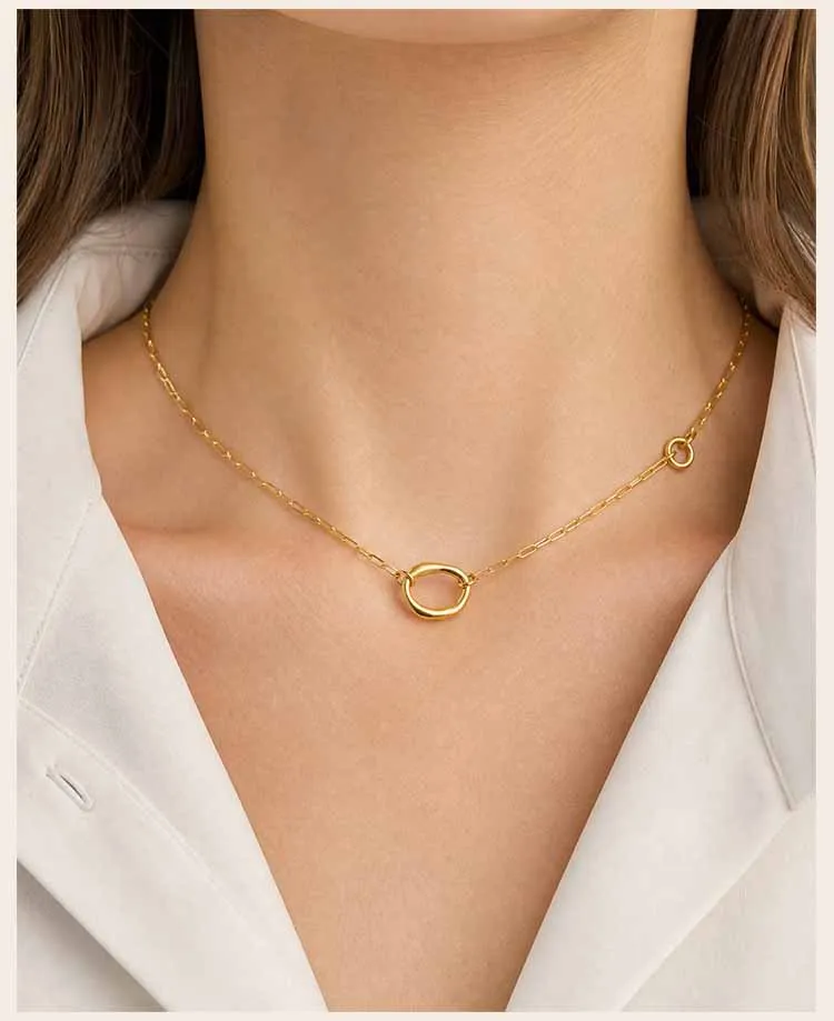 18K vergoldete Paperclip-Kette für Damen, Edelstahl-Kreis-Geometrie-Anhänger, minimalistischer Schichtschmuck – Detail 2