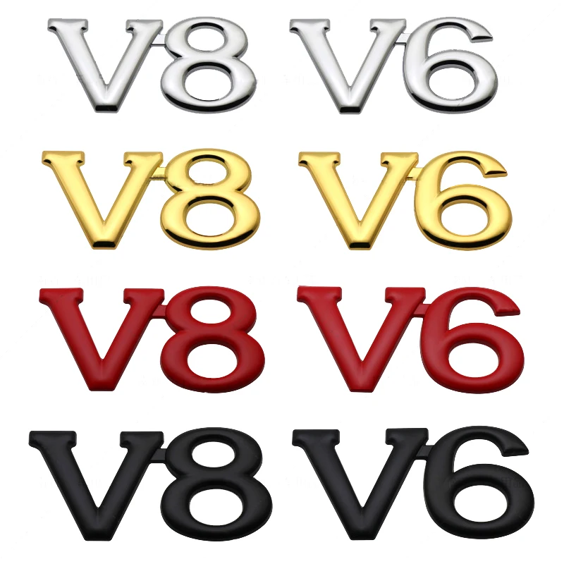 V6 V8 Metal Car Emblem Sticker for Performance Tuning Fans Auto Side Door Rear Trunk Badge Decoration Car Customization