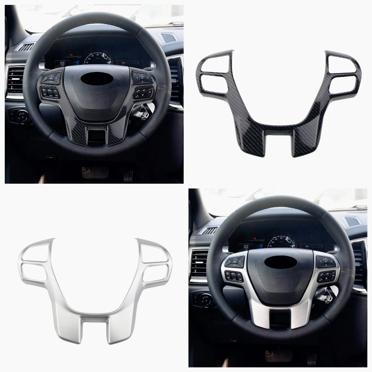 For Ford Ranger Everest Endeavor 2015-2020 ABS Chrome Steering Wheel Cover Sticker Trim Frame Decorator Accessories