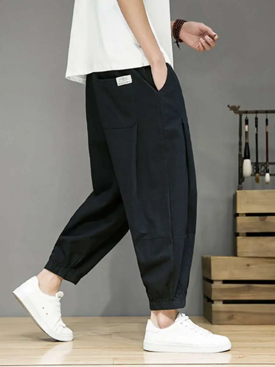 

Loose Cotton Linen Men's Casual Pants Nine Points Spring Outerwear Breathable Comfortable High Waist Thin Material