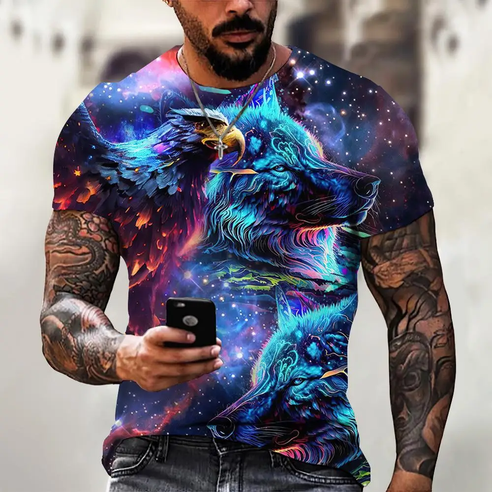 Vintage T-Shirts For Men 3D Eagle Print Short Sleeve Tops Summer Fashion Animal T Shirt Loose Oversized Tee Shirt Men Clothing