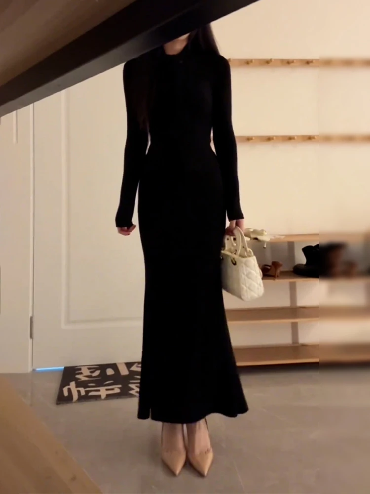 

Sexy Mermaid Skirt Set Women's Faion 2025 Winter Cotton Long Sleve round Neck Two-Piece Suit E12060