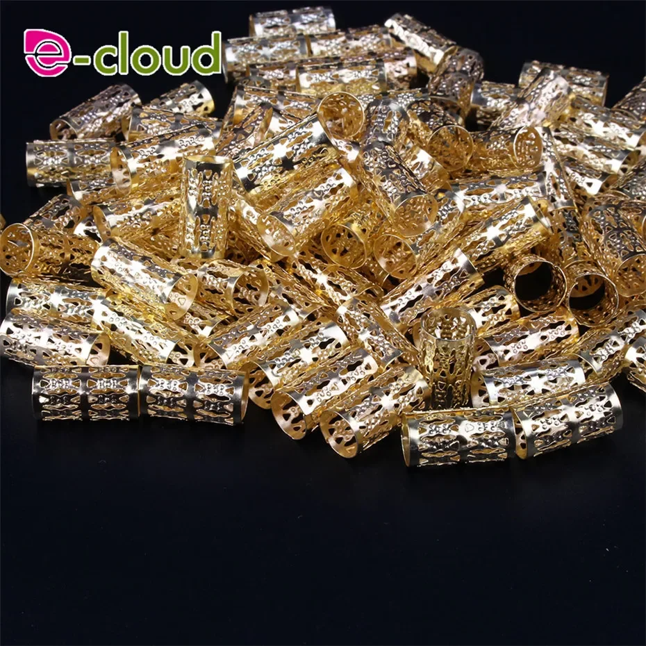 100Pcs Golden Hair Rings Dreadlock Beads Adjustable Braids Cuff Clip 7MM Hole Micro Ring Bead DIY Hairstyling Hair Accessories