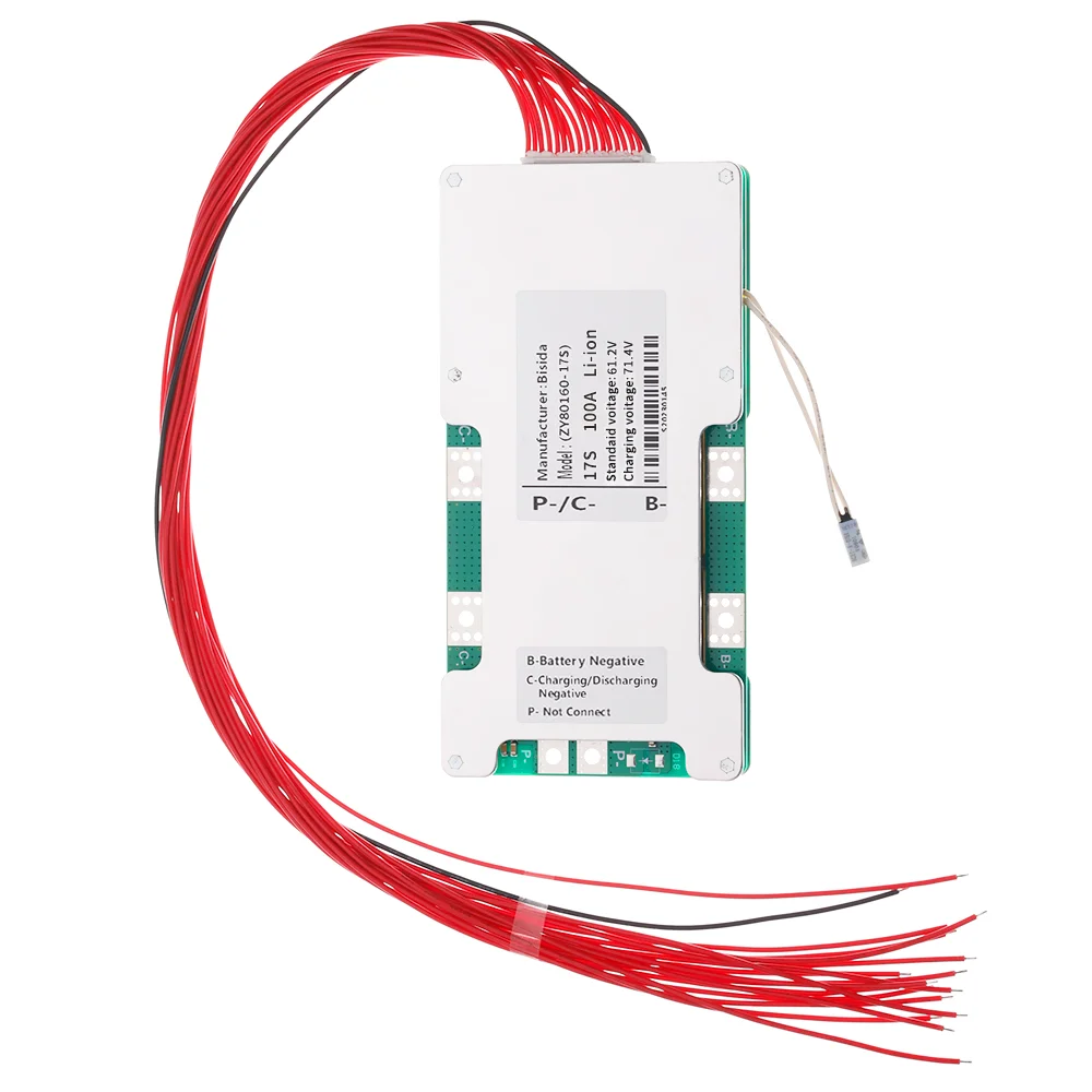 Bisida 17S BMS 60V Li-ion PCB Protection Board with Balance Wire and NTC, Common Port For Lithium-ion Battery Pack