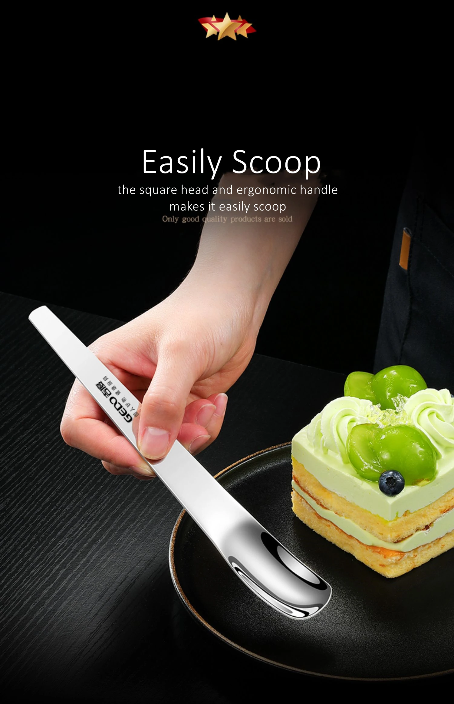 2 Stück LFGB-Zertifizierung, Dessertlöffel aus reinem Edelstahl 304, modisches Design, Nachmittagstee, Kuchen, Besteck, Eiscreme-Schaufel – Detail 6