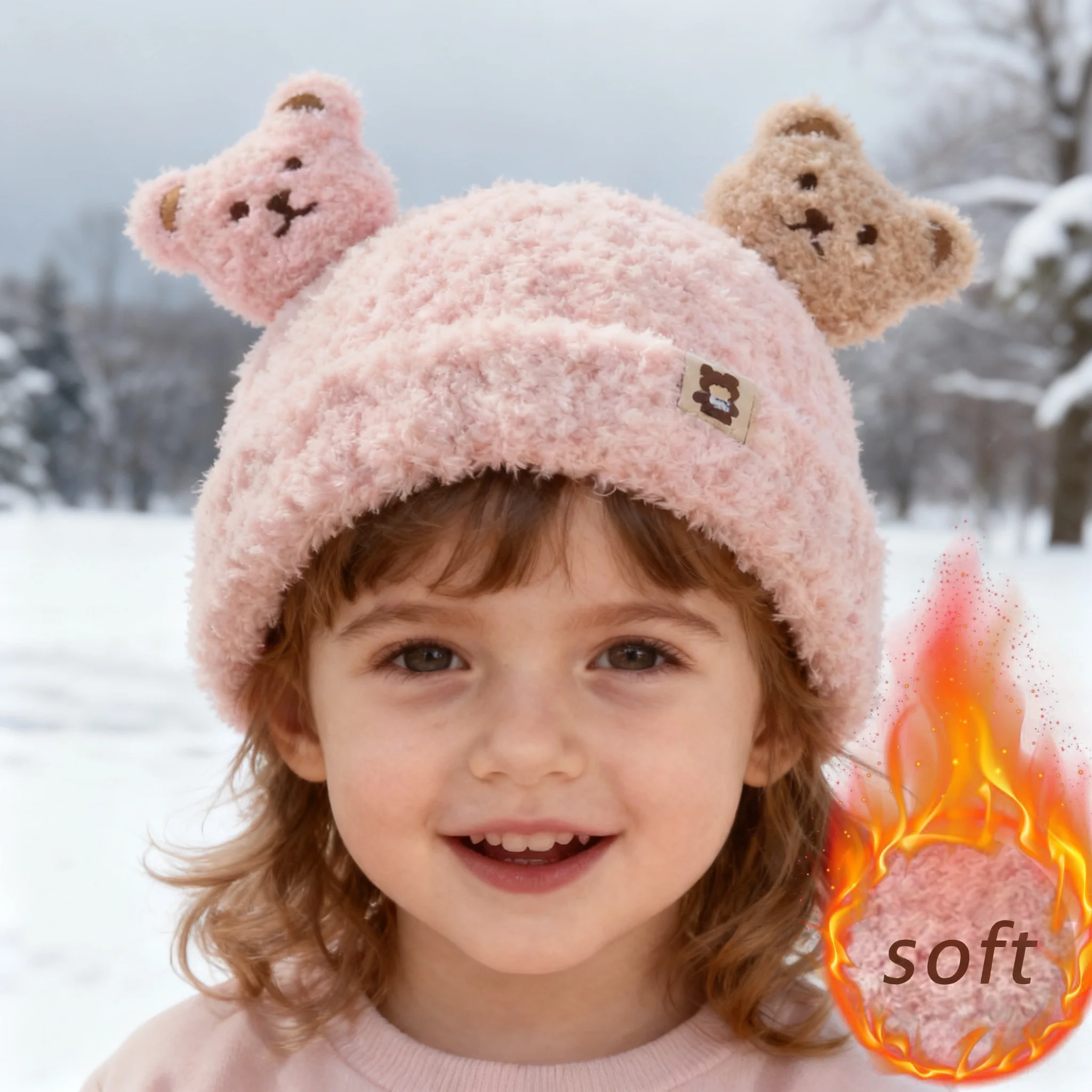 

Warm Baby Hat Cute Bear Thickened Winter Hat for Boys and Girls Windproof Fleece Newborn Photography