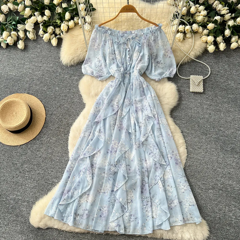 Zarif Basamaklı Fırfırlı Çiçek - Off Shoulder Puff Sleeve Sundress incelemesi ve fiyatı