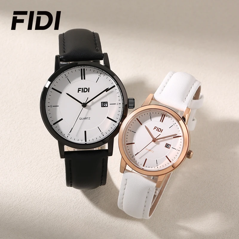 FIDI Simple Watches Luxury Quartz Watch for Men Women Fashion Leather Waterproof Date Couples Loves Black And White Watch