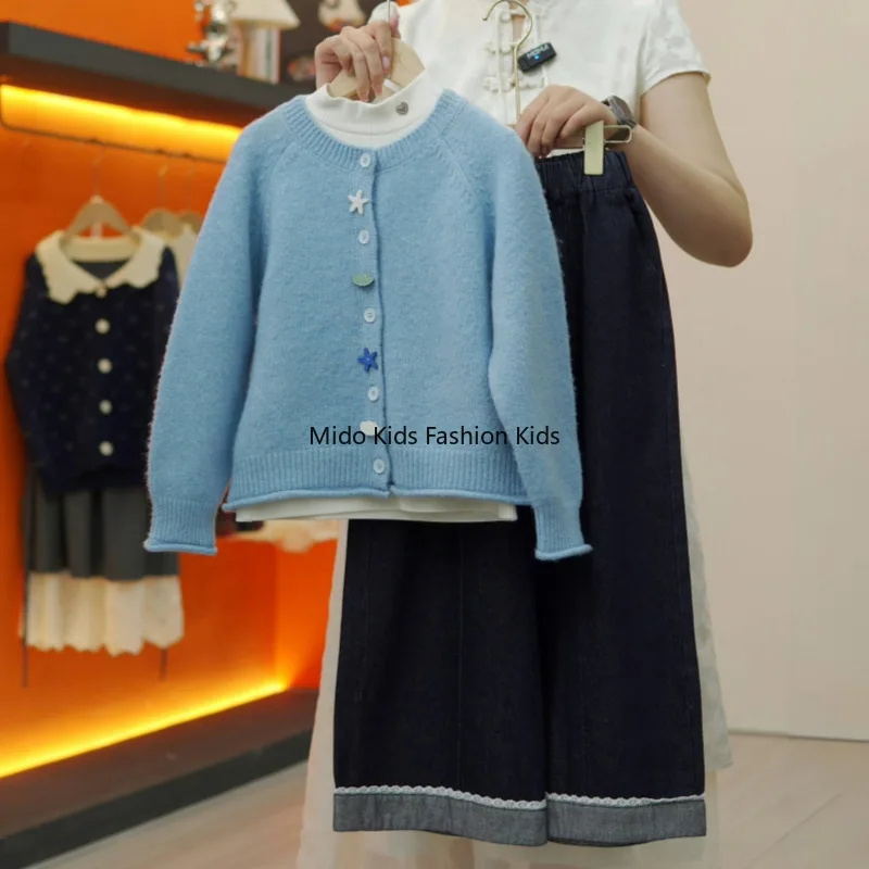 

Джемпер в иностранном стиле для девочек, кардиган, осенне-зимняя новая одежда для родителей и детей, вязаный кардиган, детская куртка 120-170 см