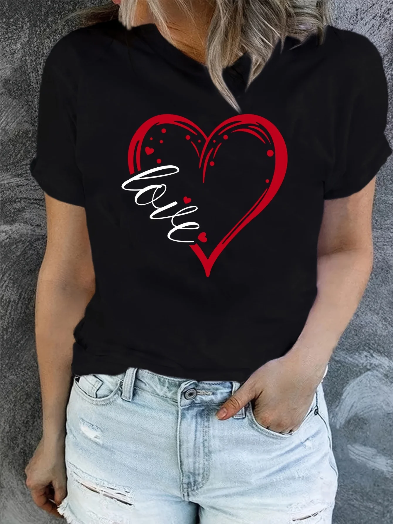 Womens Love Print Casual T-Shirt - Short Sleeve Crew Neck Spring & Summer Style - Lightweight Breathable Fashion Wardrobe Staple