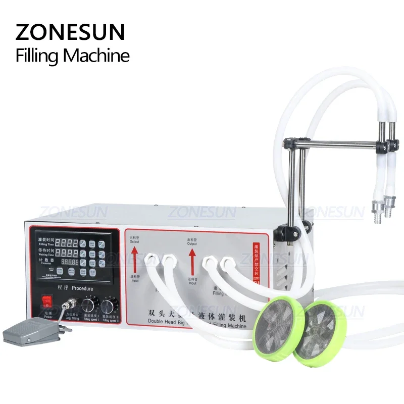 ZONESUN 17B فوهات مزدوجة شبه أوتوماتيكية النخيل الزيتون زيت الطبخ الصويا الحليب شرب آلة تعبئة زجاجات المياه
