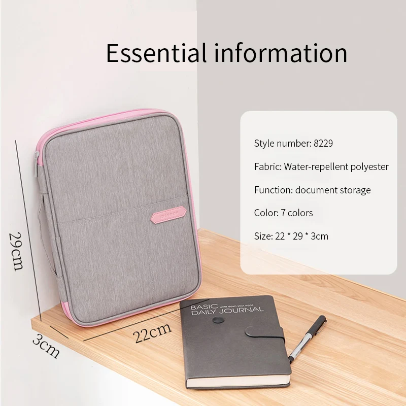 Multifunctional Portfolio Organizer Holder Travel Documents Bag Zippered Case for Notebook Documents and Pens