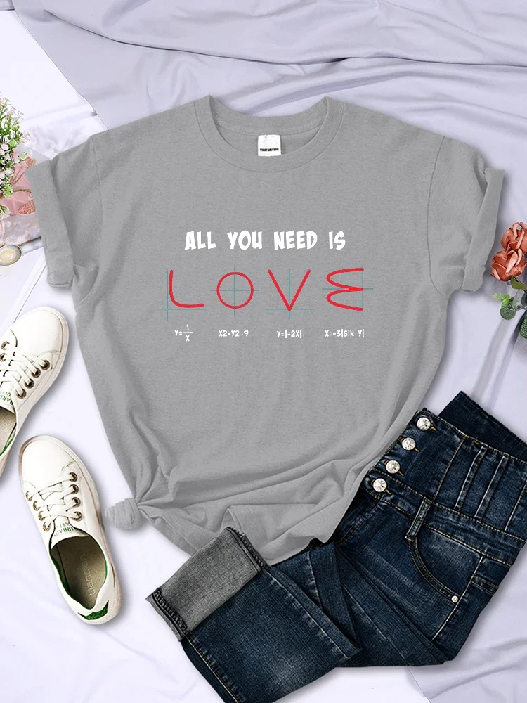 Woman T-Shirts  All You Need Is Love Mathematical Formula Romantic Print Top Valentine's Fashion Tops Women's Soft Tees