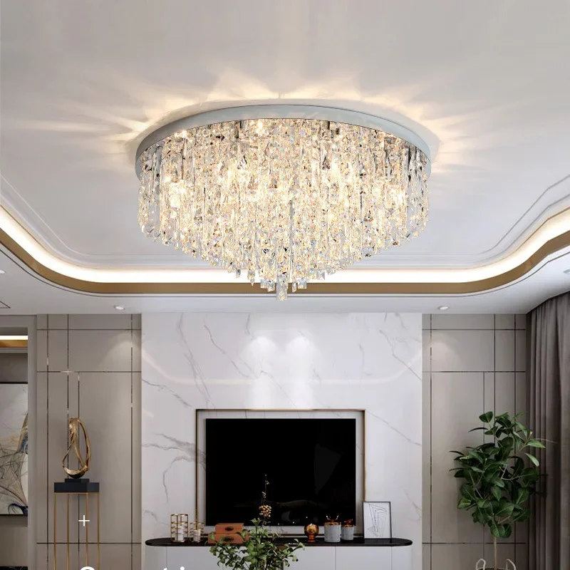 

Modern simple crystal light luxury living room ceiling light round dining room home led bedroom