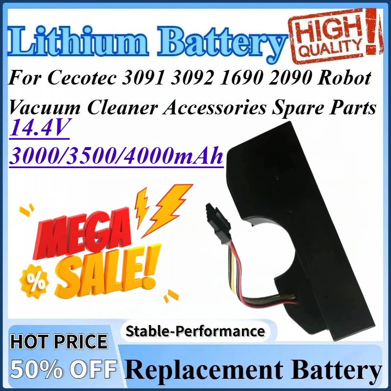 

14.4V 3000/3500/4000mAh Replacement Battery For Cecotec 3092 3091 2090 1690 Robot Vacuum Cleaner Accessories Spare Parts
