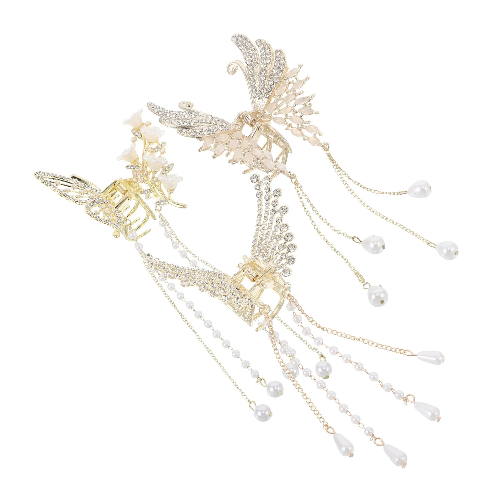 3Pcs Hair Claw Clips Tassel Pendant Design Durable Lightweight Hair Clip for Half-Up Styling Casual Formal Accessories