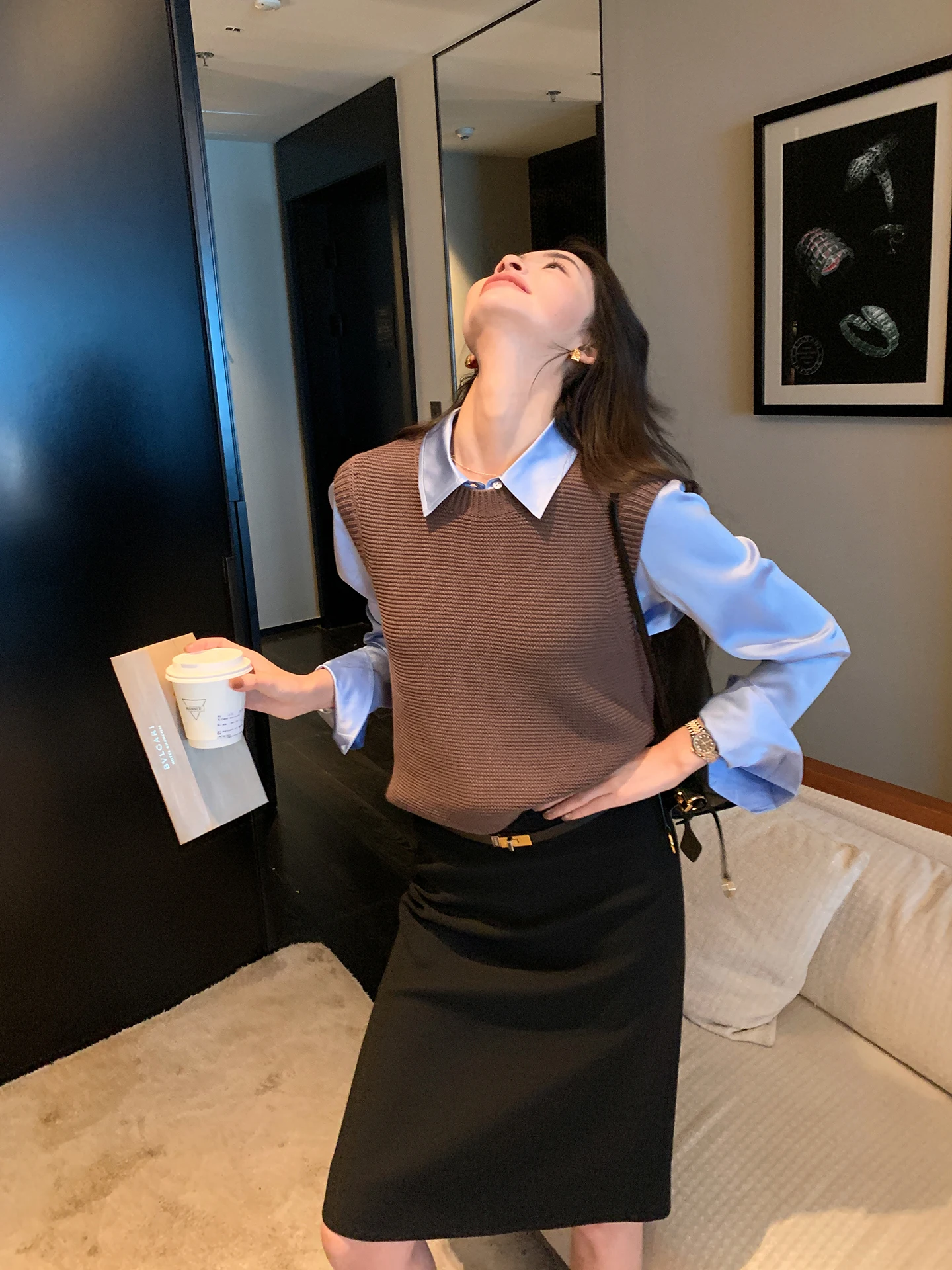 

LIYSENIOR Office Series Women's Cotton Linen Knitted Vest Svel Casual Loose Top Autumn New Sle Color