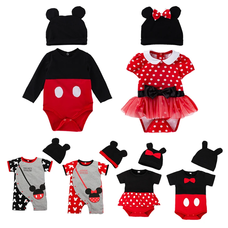 2024 Newborn Baby Dress Romper Princess Minnie Mickey Set For Infant Boys Girls Summer Clothing Suit Children Jumpsuit