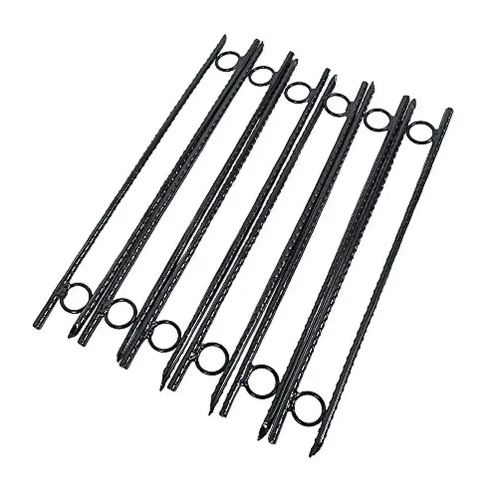 

Alloy Steel Rebar Stakes 18" Long 12 Pack Heavy-Duty Ground Anchors Yard Garden Camping Ribbed Exterior Angled End 1" Loop