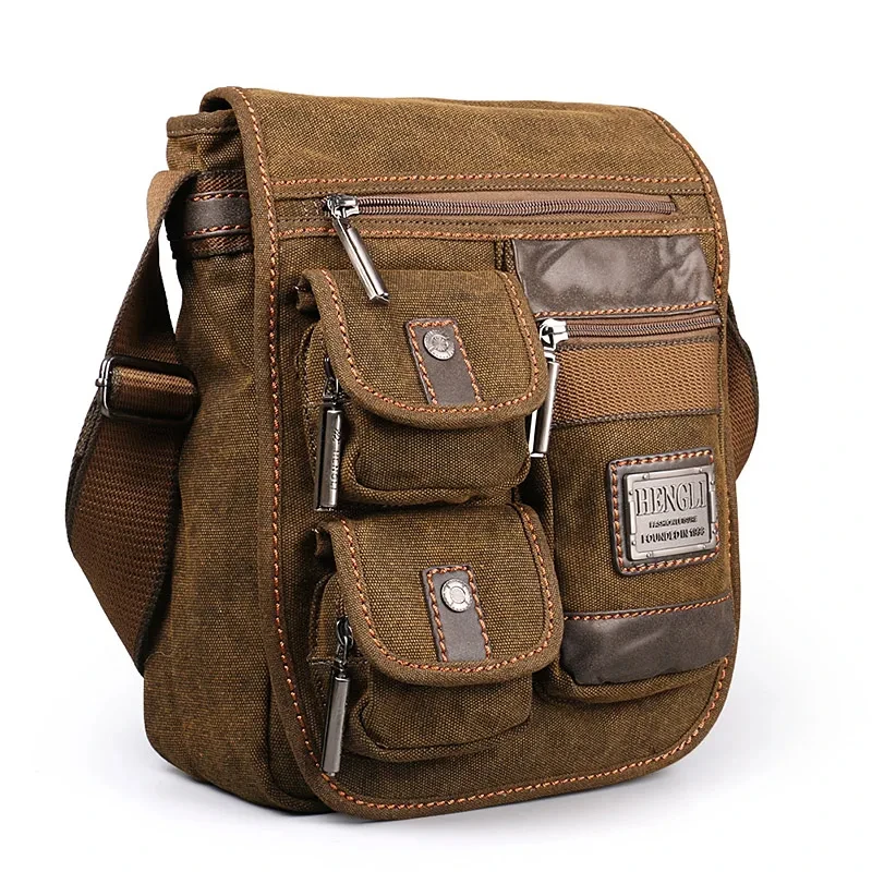 

2025 Multifunction Large Capacity Man Leisure Tooling Messenger Package Vintage Retro Canvas Shoulder Bags New School Handbag