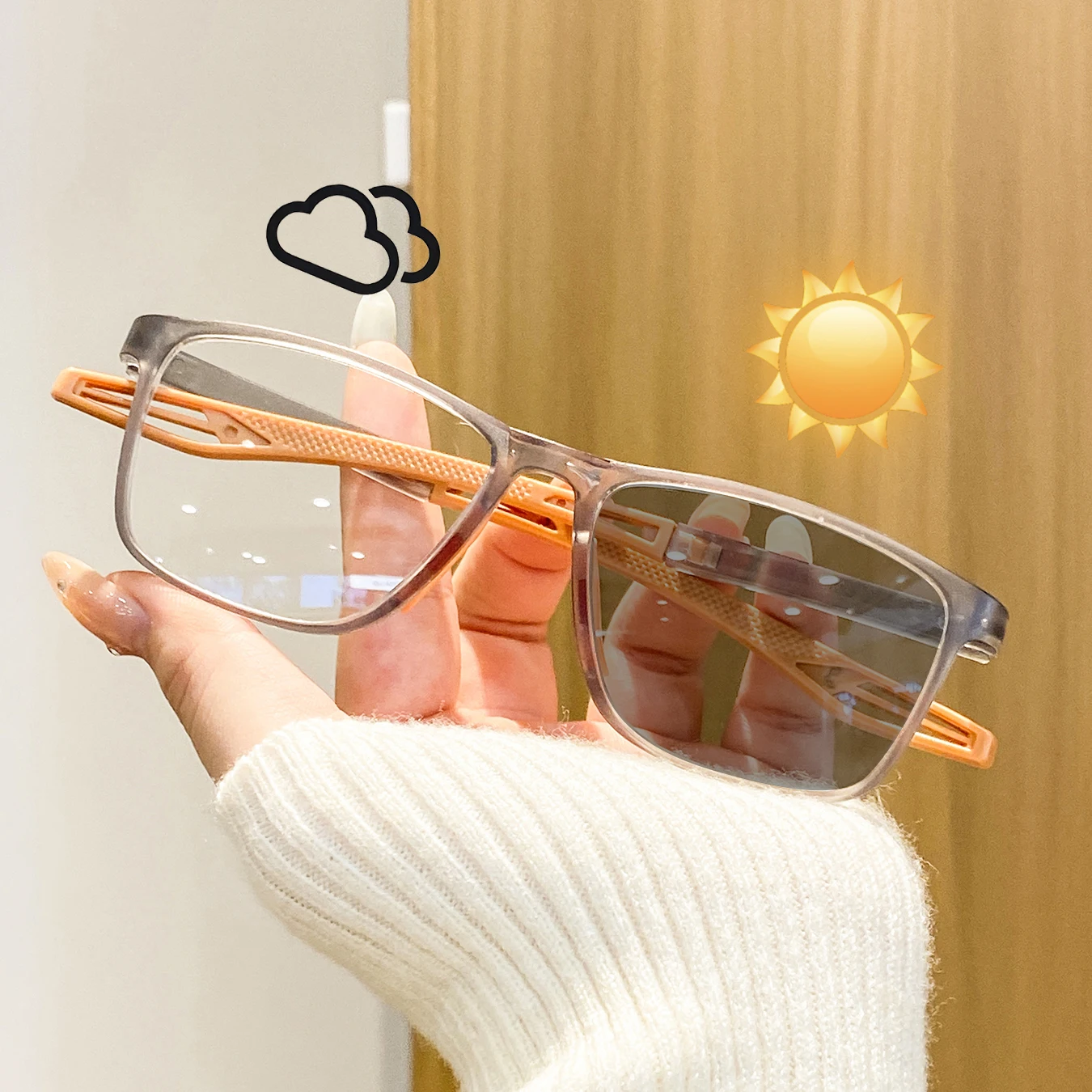 1 Pair of Women's Non-Slip Rectangular Frame Photochromic Glasses, Energetic, Stylish, Lightweight, Simple, Durable, and Fashionable Women's Glasses, Suitable for Outdoor Walks, Short Trips, and Casual Outings