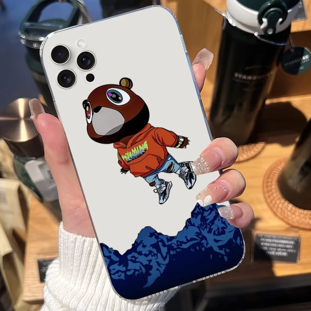 Funny K-Kanye West  Bear Phone Case For iPhone Mini Plus 11 13 12 14 15 8 Pro XS Max X SE XR Transparent Shell