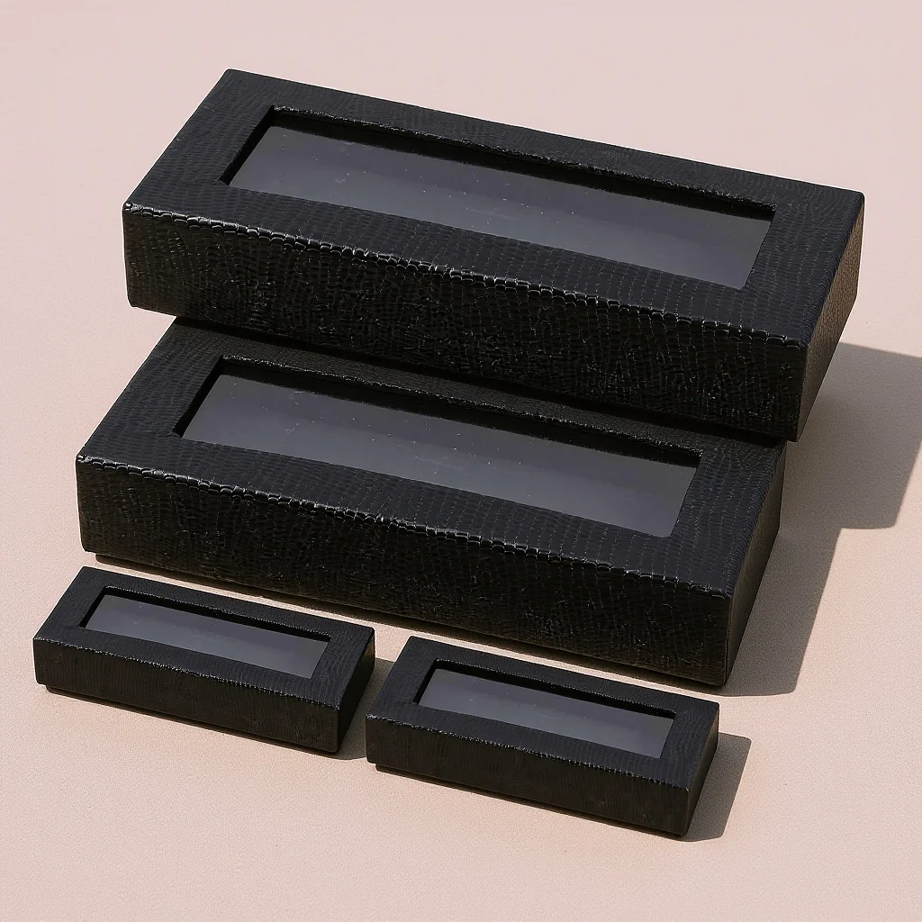 

4Pcs Men's Bow Tie Packaging Box Fashion Snake Print Black Transparent Window Bow Tie Storage Display Case Party Favor