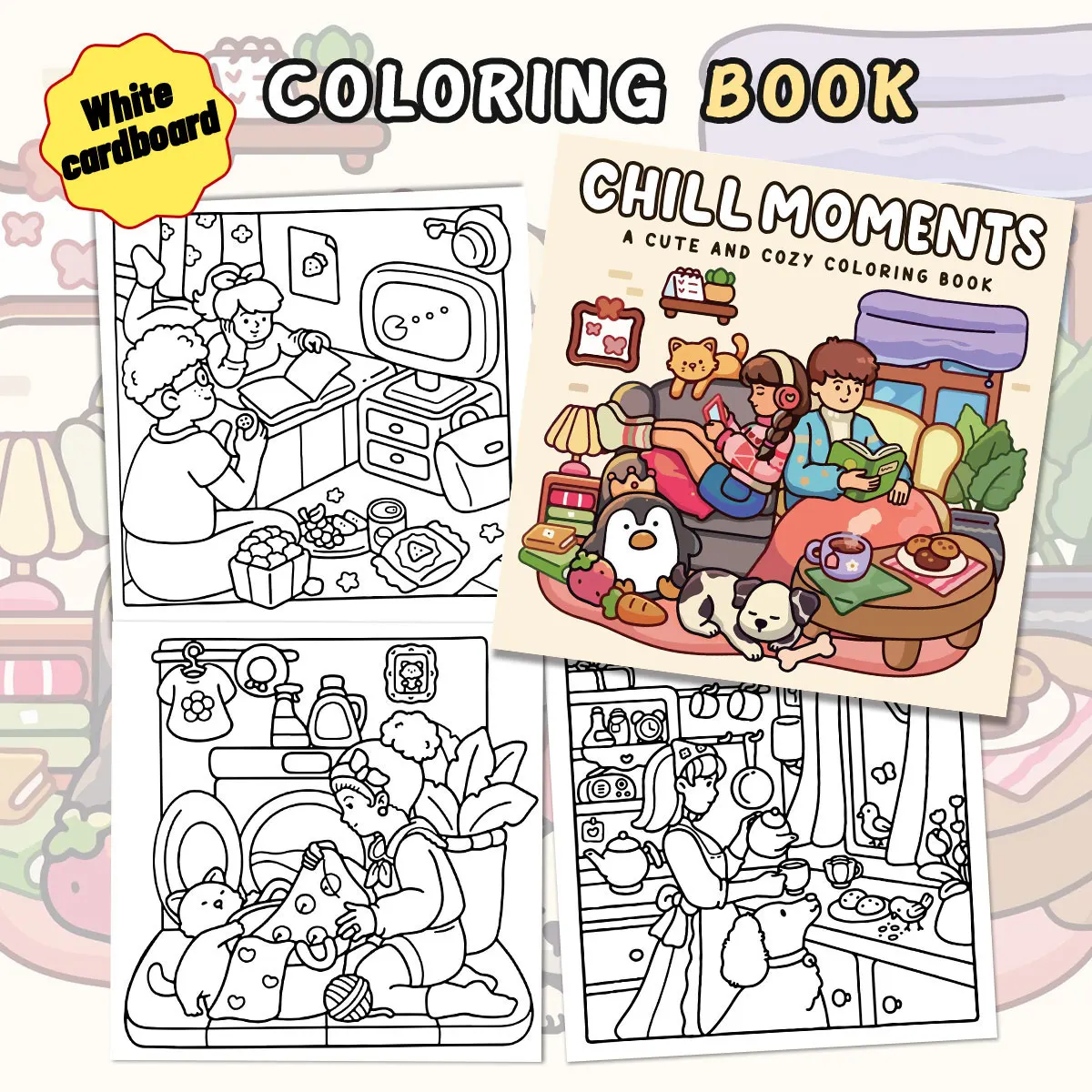 Plush Friends Coloring Book, Relaxation and stress relief for teenagers, with warm scenes of small animals playing.