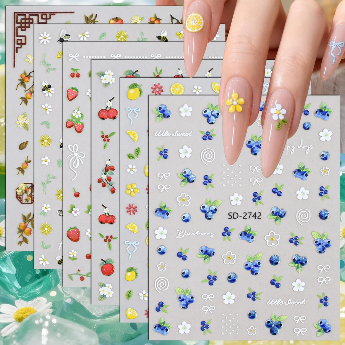 Nail Art Strawberry - Набор из 3-12 листов 5D наклеек