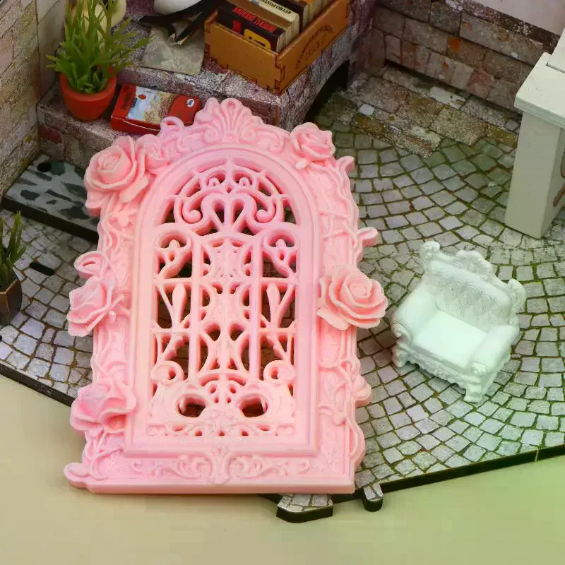 Miniature Sofa Rose Carved Window Frame Ornament Dollhouse Furniture Model Dollhouse DIY Scene Building Decor Pretend Play Toys