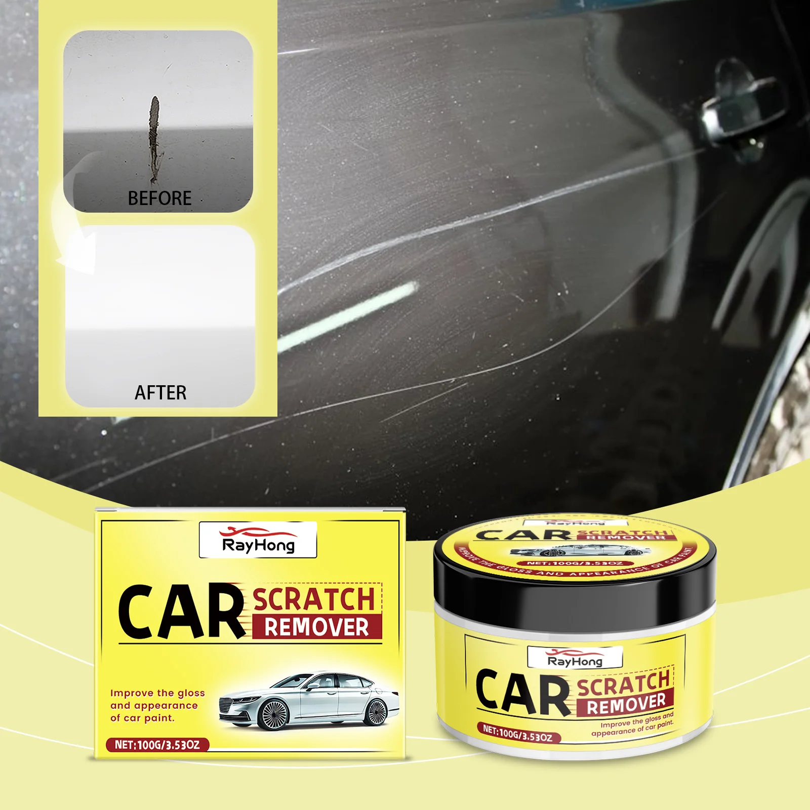 شمع إصلاح خدش السيارة مع طلاء إسفنجي، رعاية إصلاح، شمع مجاني، أدوات تنظيف الأوساخ، تلميع بالتفصيل، يدوم طويلاً  #1