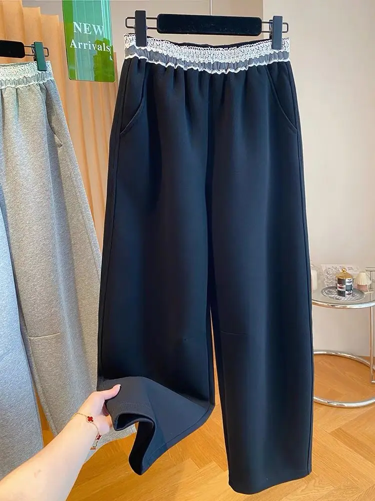 ارتفاع الخصر ey الدانتيل الربط سراويل تقليدية الرجال فضفاضة تناسب مستقيم الساق السراويل الخريف تصميم الإحساس تنوعا التخسيس طويلة... #5