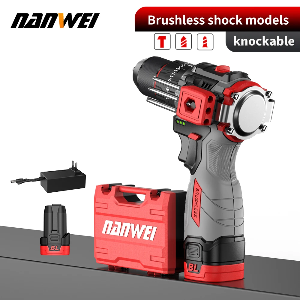 NANWEI 16.8V Brushless Knockout Impact Drill Home Use Electric Drill Electric Screwdriver Metal Ratchet Collet