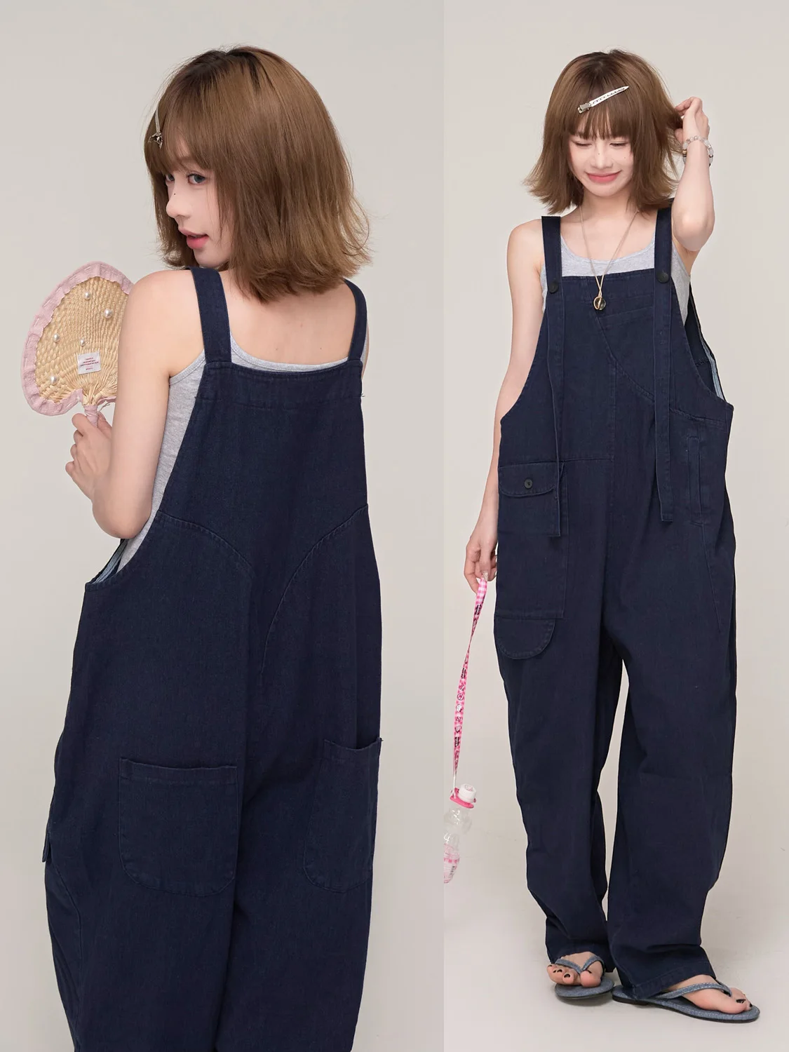 

Женские джинсовые комбинезоны MS Original Oversize в повседневном стиле, темно-синие, с высокой талией, из хлопка, для весны и лета