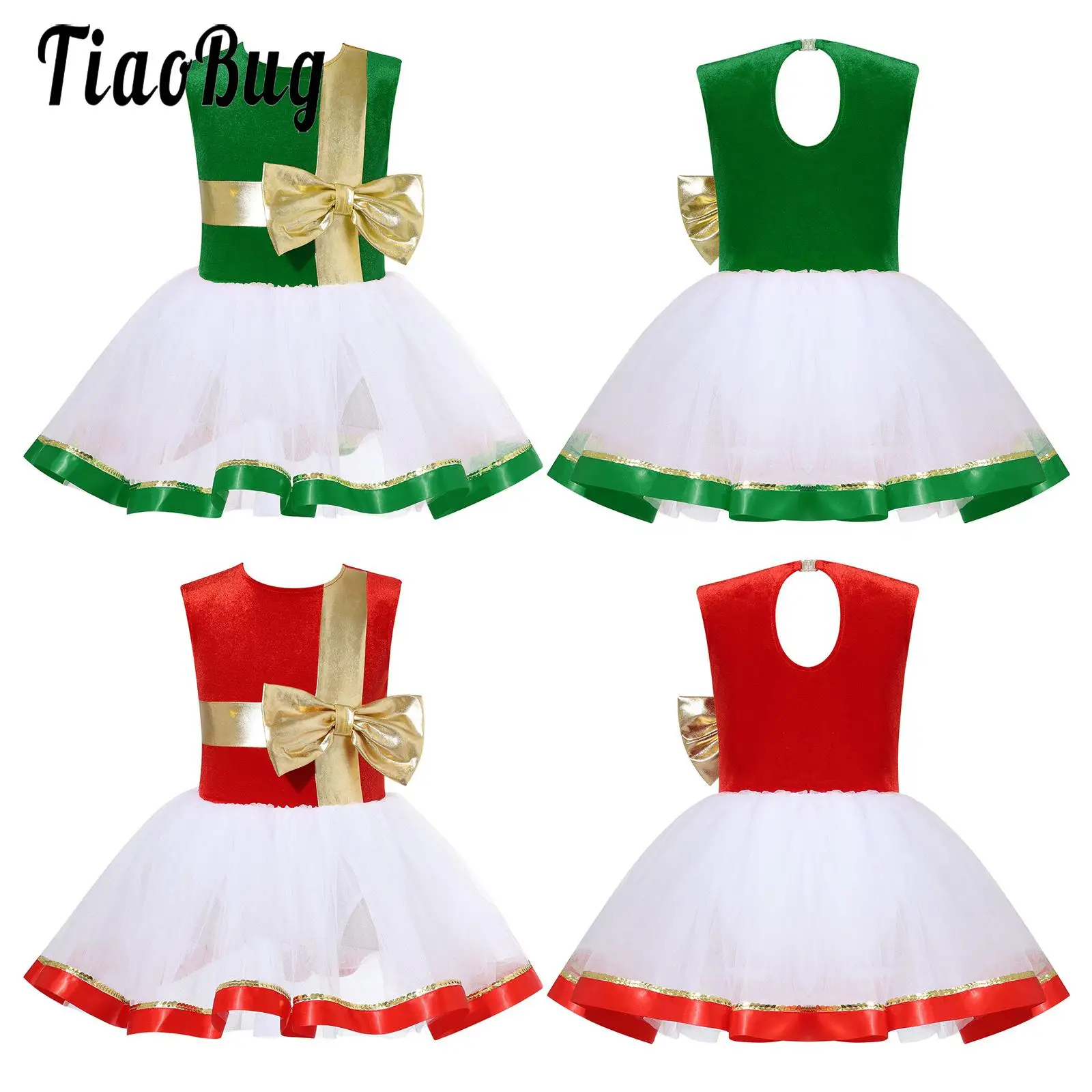 

Girls Christmas Miss Santa Claus Dress Party Ballet Tutu Dance Costumes Sleeveless Leotard Figure Skating Dress Performance