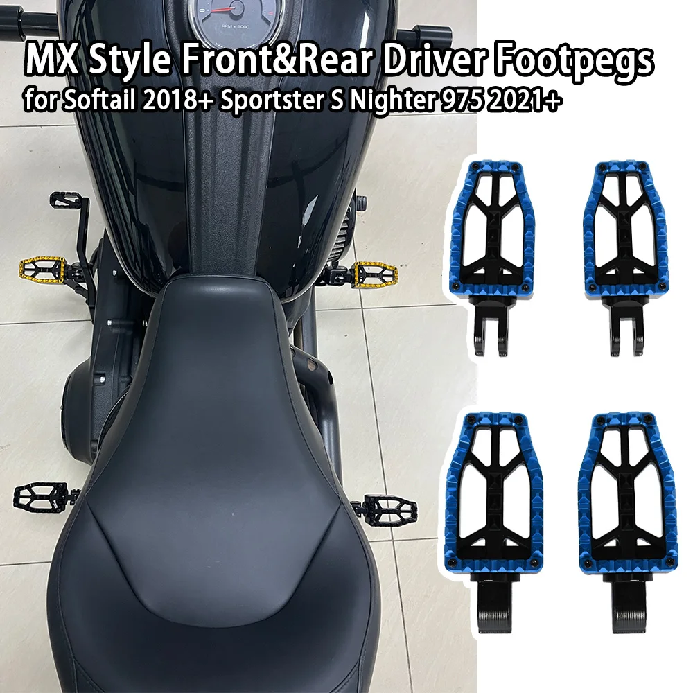 

Motorcycle Accessories CNC Alloy MX Style Front&Rear Driver Footpegs for Harley Softail 2018 up&Sportster S Nighter 975 2021 up