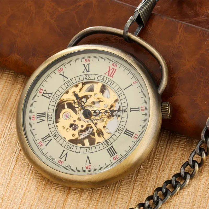 Antique Classical Open Face Pocket Watch Mens Womens Handwinding Mechanical Watches Roman Numeral Clock Pendant Chain Watches