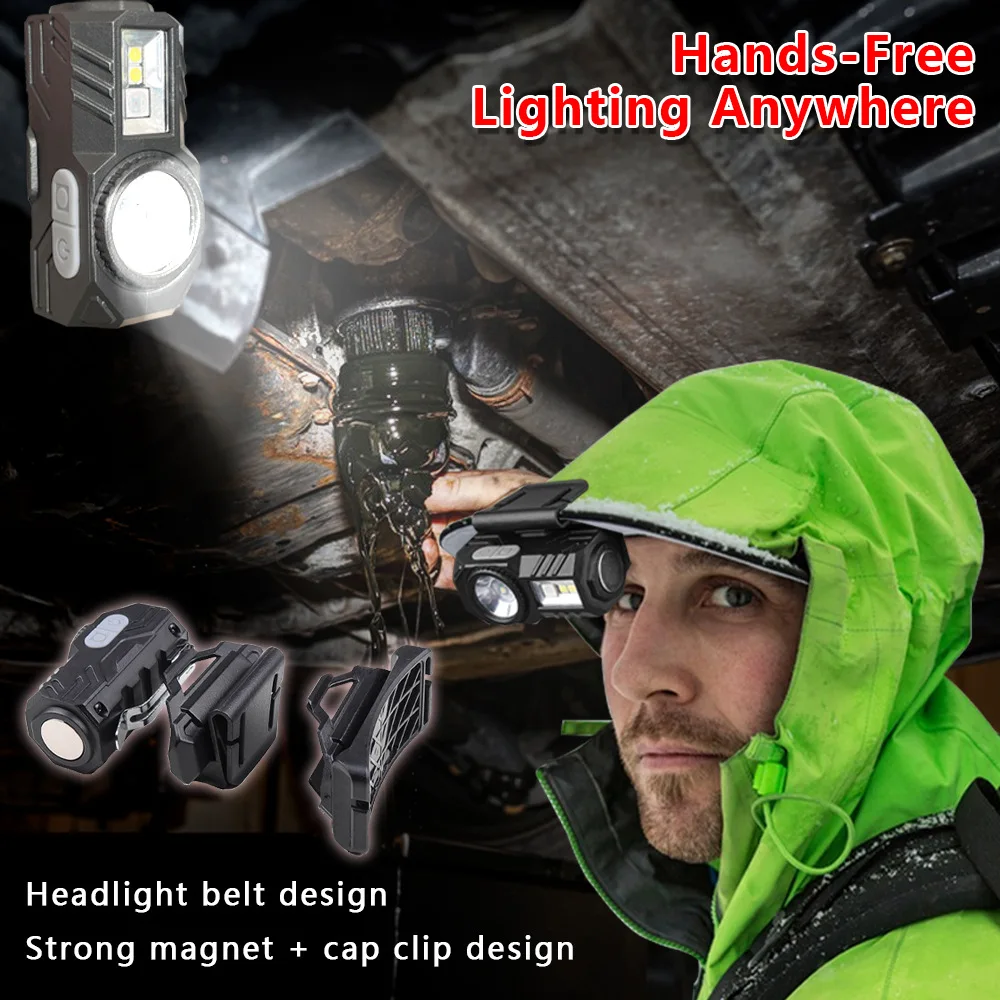 Lampe frontale à Clip avec capteur, Rechargeable, légère, 9 Modes de gradation, lampe de travail magnétique, course en plein air, cyclisme, pêche