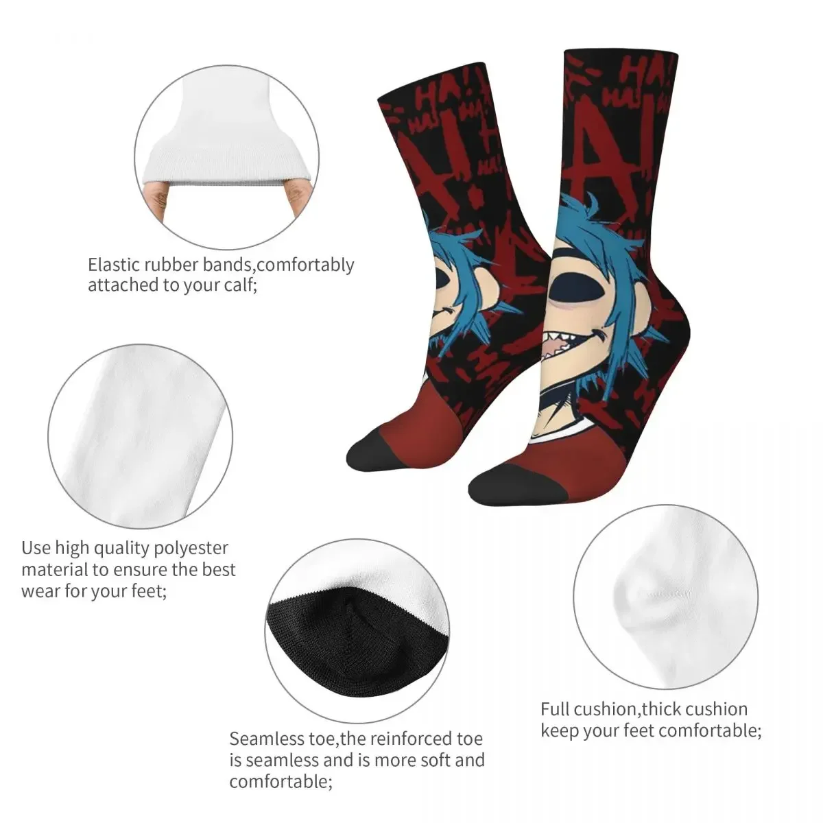 Funny Cool Music Band Gorillaz Skateboard Socks Fashion Middle Tube Socks for Women Men Breathable Crazy Sock