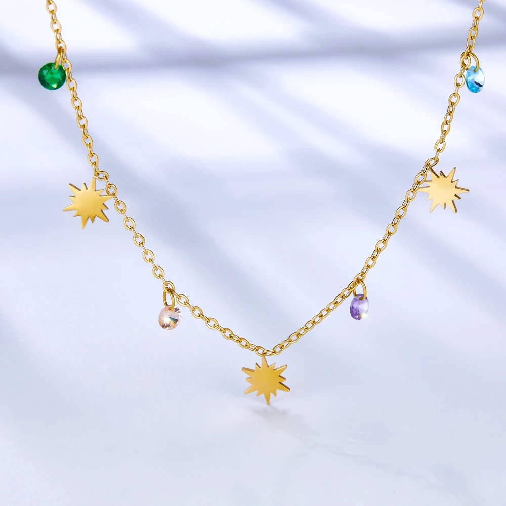LUXUKISSKIDS Stainless Steel Lightning Trendy Collier For Woman Beach Jewelry Vintage Romantic Boho Summer Star Chain Necklaces