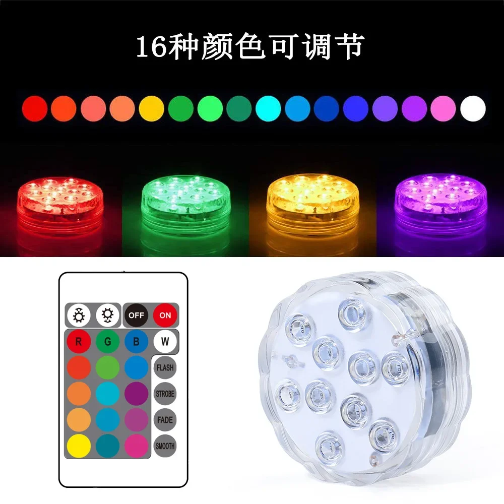 

10leds RGB Led Submersible Light Underwater Night Lamp Battery Operated Garden Swimming Pool Light for Wedding Party Vase Bowl