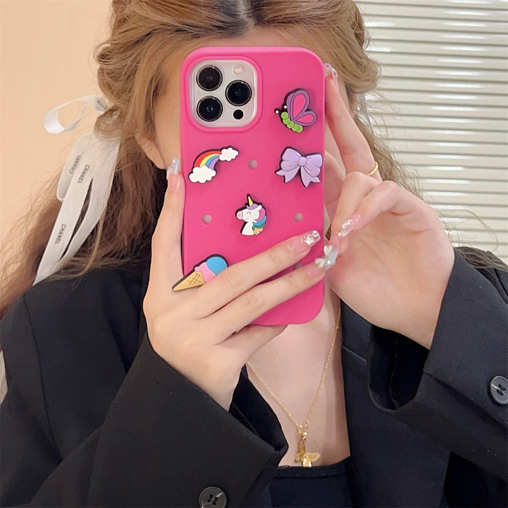 Cute Cartoon Unicorn Rainbow Crocs Shoe Charms Silicone Case For iPhone 15 14 13 11 12 Pro Max Cover Shockproof