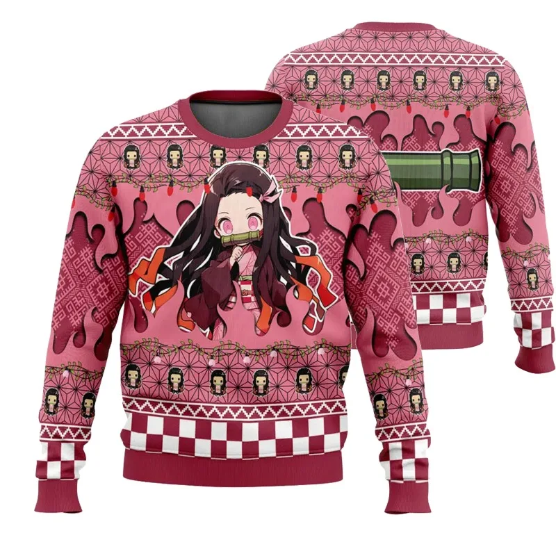 

Winter Christmas Series Anime Demon Slayer Blade Round Neck Hoodie Printed Imitation Sweater Knitted Decorative Daily Necessitie