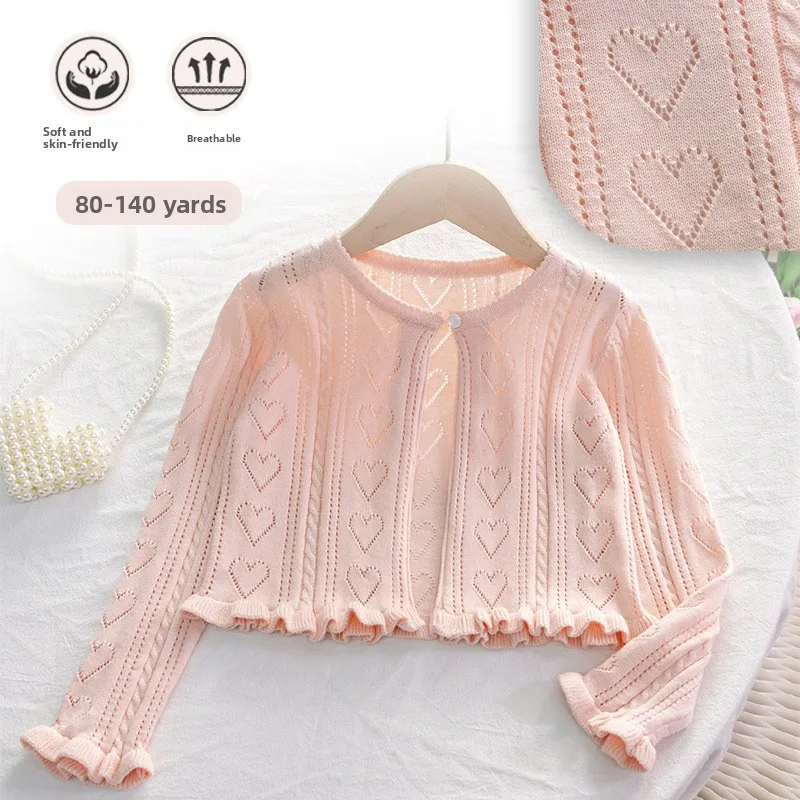 Spring and Summer Girls' Thin Style Western Style Shawl Pure Cotton Hollow Cardigan Short Jacket Baby Air Conditioning Shirt