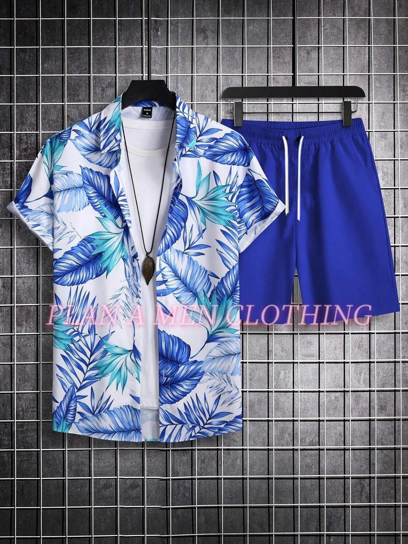 Vacation Casual Short-sleeved Shirt  Shorts Set Summer Men's Hawaii Shirt Set Palm Print Hawaiian Style Shirt Beach Pants Set